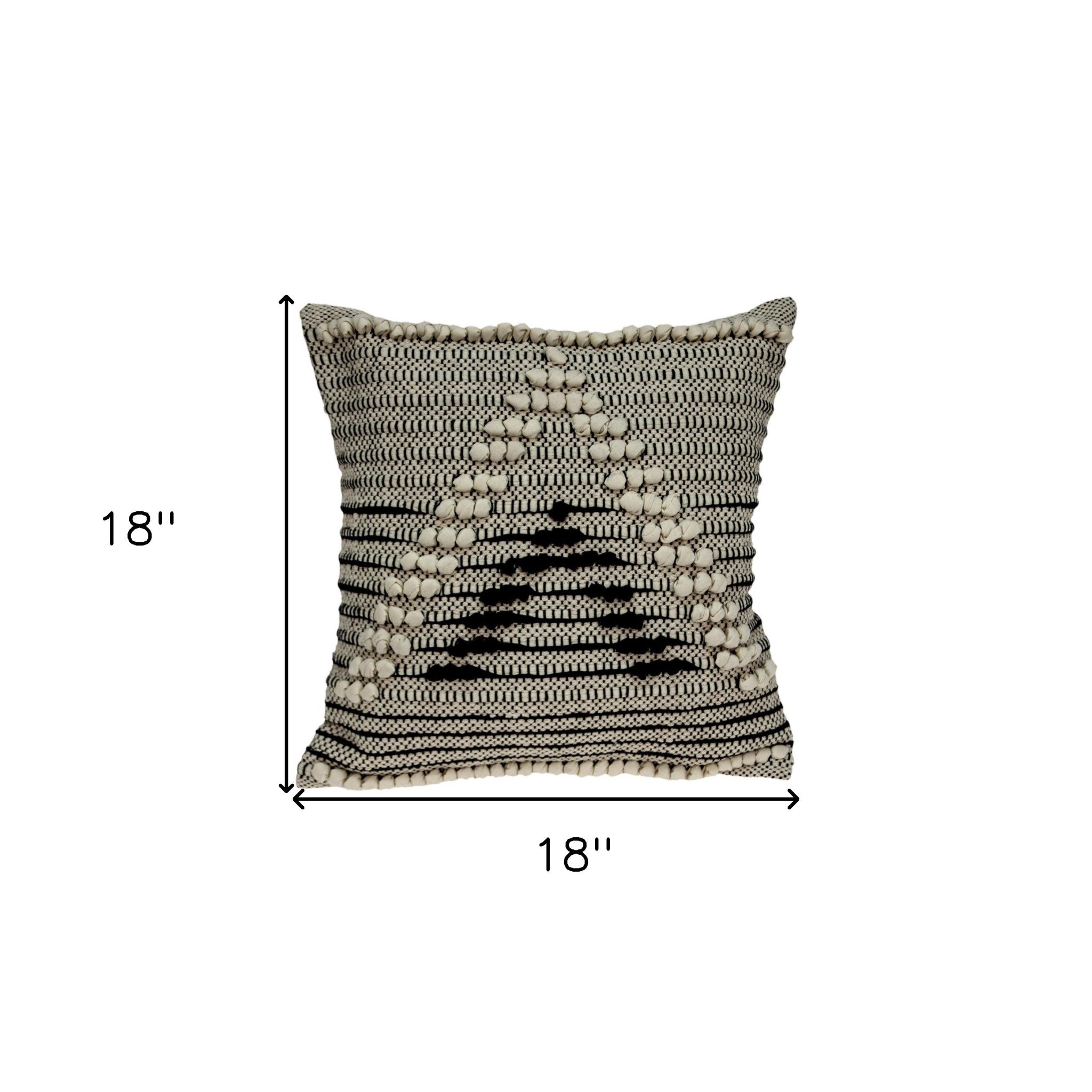 18" Beige and Black Cotton Throw Pillow With Embroidery - Homeroots - Flyclothing LLC