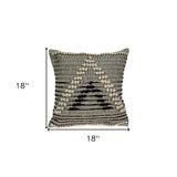 18" Beige and Black Cotton Throw Pillow With Embroidery - Homeroots