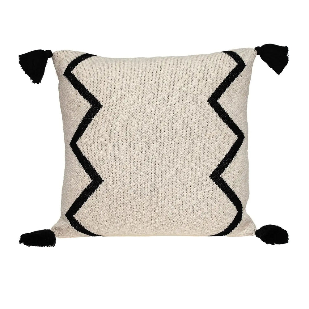 20" x 20" Black and Cream Zigzag Pattern Square Accent Throw Pillow with Tassel - Homeroots - Flyclothing LLC