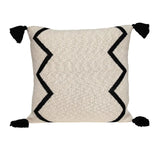 20" x 20" Black and Cream Zigzag Pattern Square Accent Throw Pillow with Tassel - Homeroots