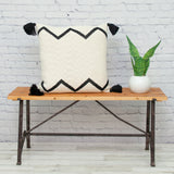 20" x 20" Black and Cream Zigzag Pattern Square Accent Throw Pillow with Tassel - Homeroots - Flyclothing LLC