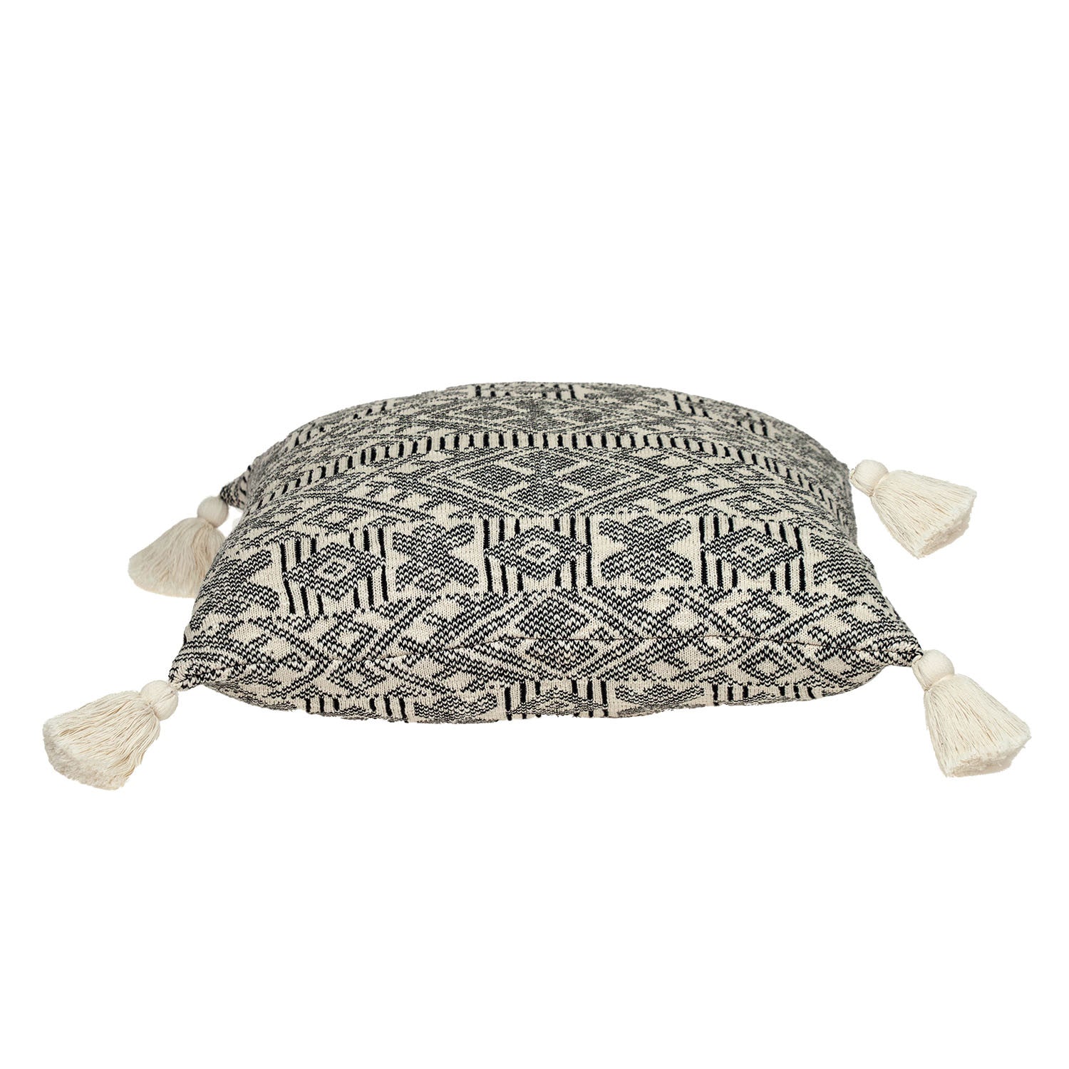 20" x 20" Black and Cream Bohemian Pattern Square Accent Throw Pillow with Tassel - Homeroots - Flyclothing LLC