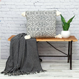 20" x 20" Black and Cream Bohemian Pattern Square Accent Throw Pillow with Tassel - Homeroots - Flyclothing LLC