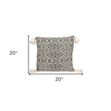 20" x 20" Black and Cream Bohemian Pattern Square Accent Throw Pillow with Tassel - Homeroots - Flyclothing LLC