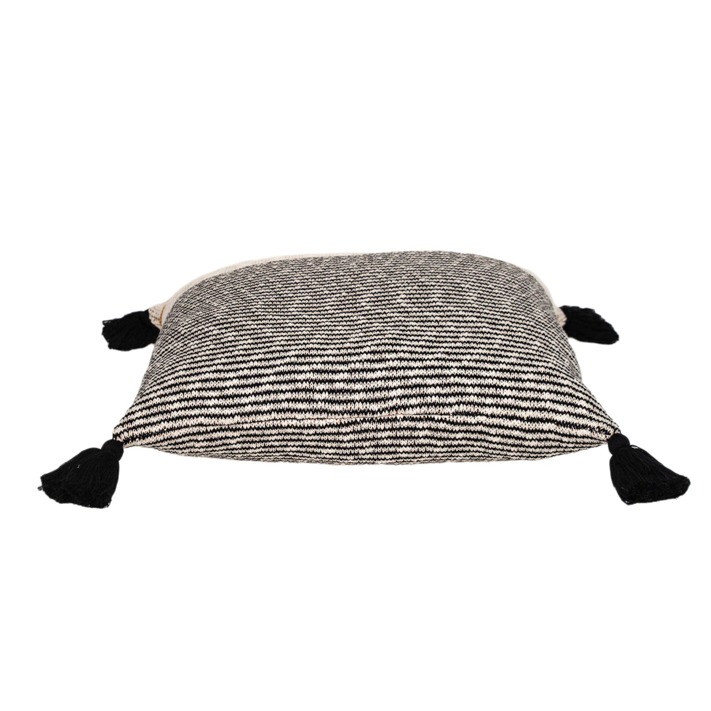 20" x 20" Beige Stripe Pattern Square Accent Throw Pillow with Tassel - Homeroots - Flyclothing LLC