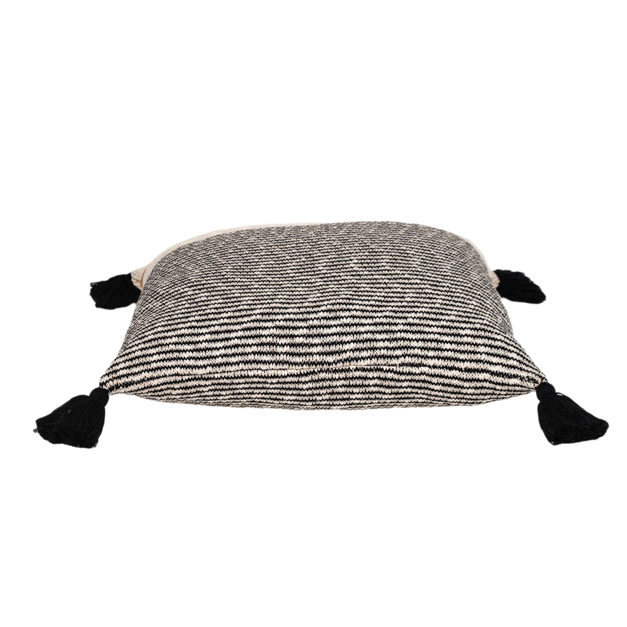 20" x 20" Beige Stripe Pattern Square Accent Throw Pillow with Tassel - Homeroots - Flyclothing LLC