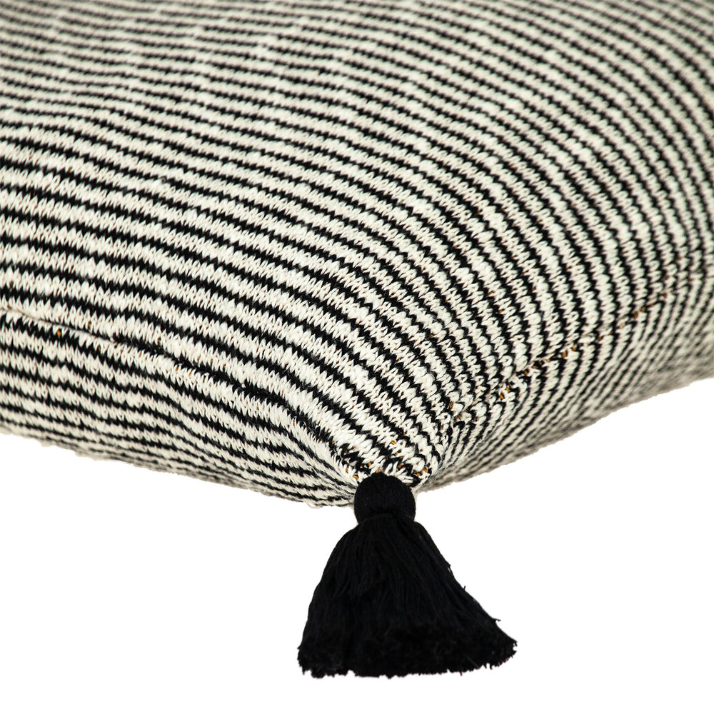 20" x 20" Beige Stripe Pattern Square Accent Throw Pillow with Tassel - Homeroots - Flyclothing LLC