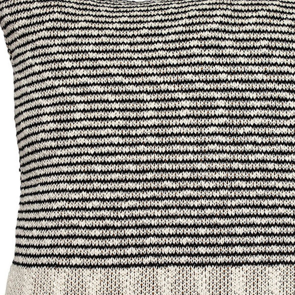 20" x 20" Beige Stripe Pattern Square Accent Throw Pillow with Tassel - Homeroots - Flyclothing LLC