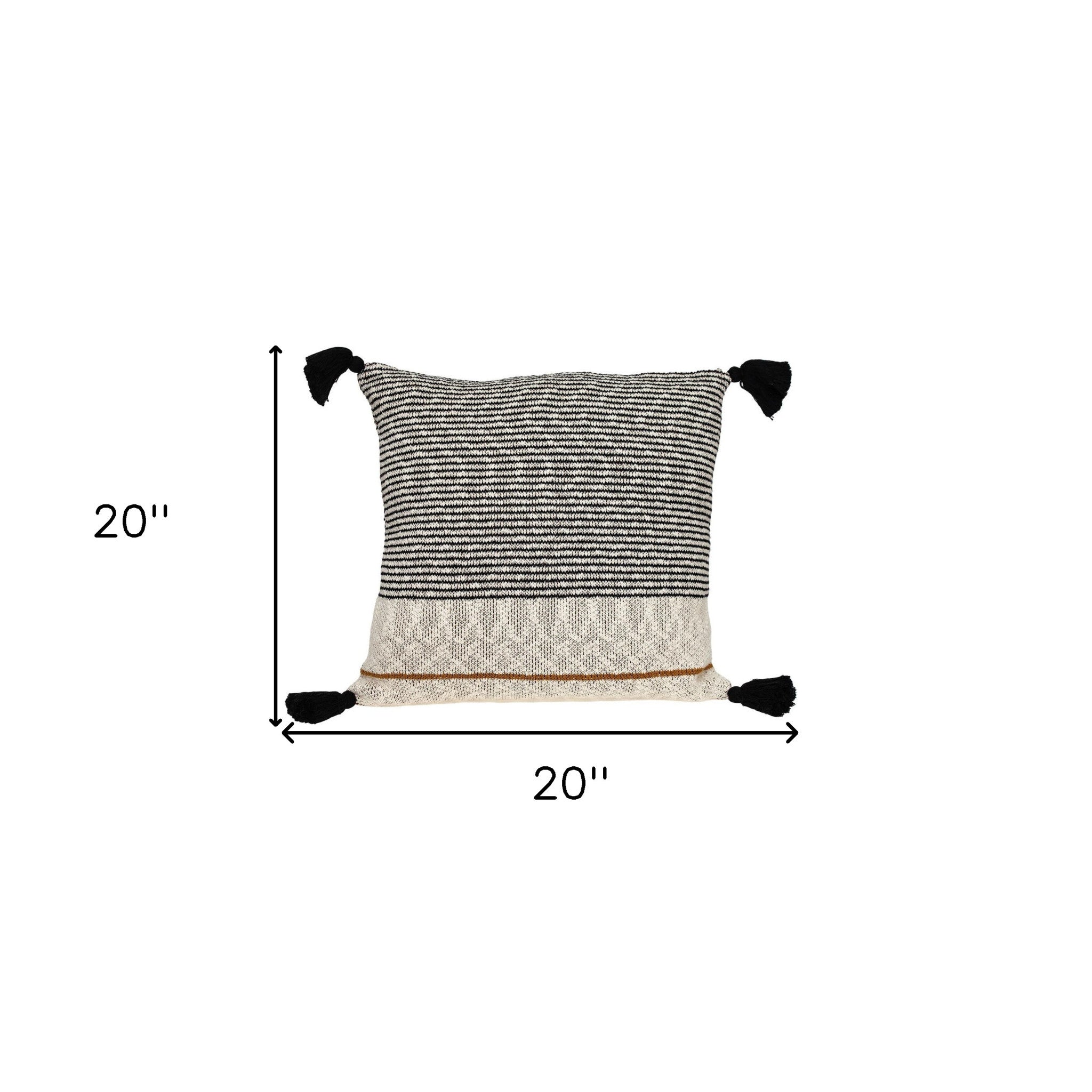 20" x 20" Beige Stripe Pattern Square Accent Throw Pillow with Tassel - Homeroots - Flyclothing LLC