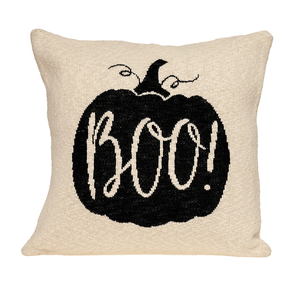20" x 20" Cream Black Pumpkin Boo Square Accent Throw Pillow - Homeroots - Flyclothing LLC