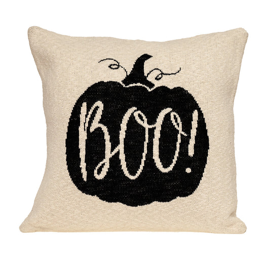 20" x 20" Cream Black Pumpkin Boo Square Accent Throw Pillow - Homeroots