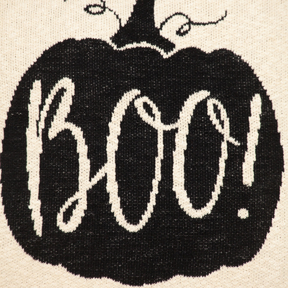 20" x 20" Cream Black Pumpkin Boo Square Accent Throw Pillow - Homeroots - Flyclothing LLC
