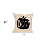 20" x 20" Cream Black Pumpkin Boo Square Accent Throw Pillow - Homeroots - Flyclothing LLC