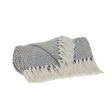 Handloomed Light Gray Cotton Throw Blanket with Tassels - Homeroots