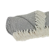 Handloomed Light Gray Cotton Throw Blanket with Tassels - Homeroots - Flyclothing LLC