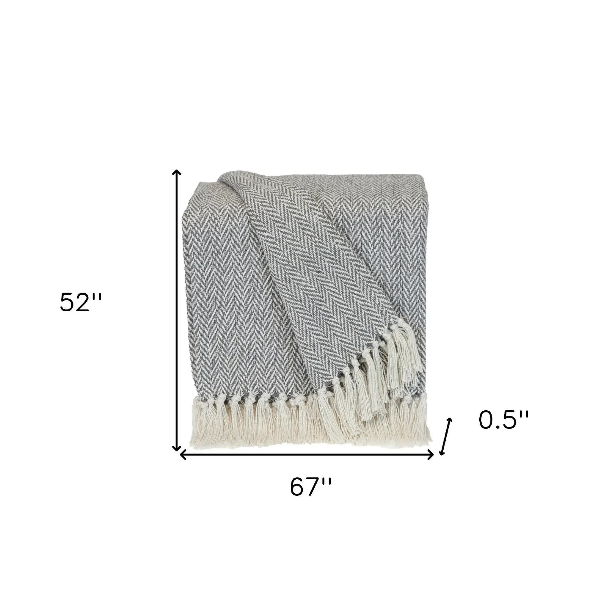 Handloomed Light Gray Cotton Throw Blanket with Tassels - Homeroots - Flyclothing LLC