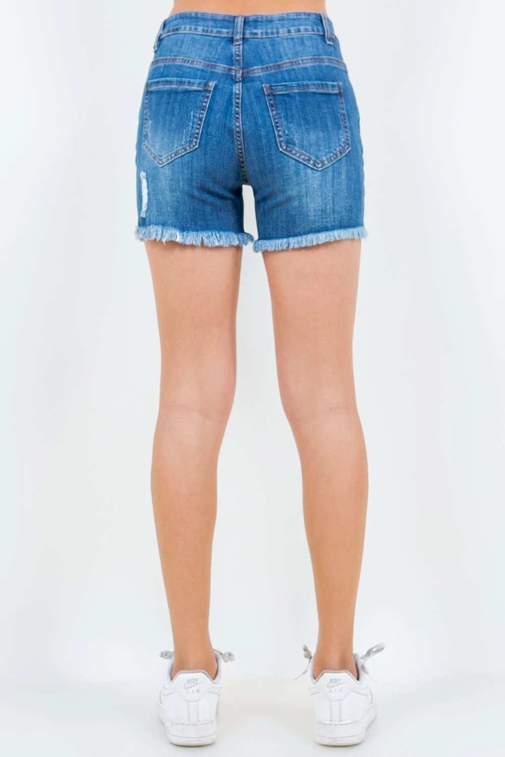 American Bazi High Waist Distressed Frayed Denim Shorts - Trendsi - Flyclothing LLC