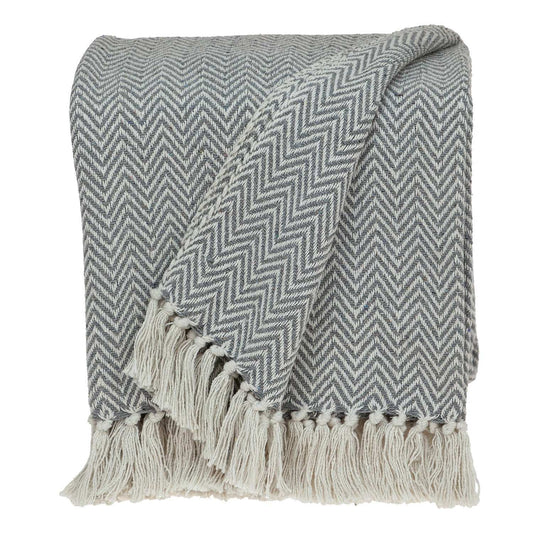 Handloomed Dark Gray Cotton Throw Blanket with Tassels - Homeroots - Flyclothing LLC