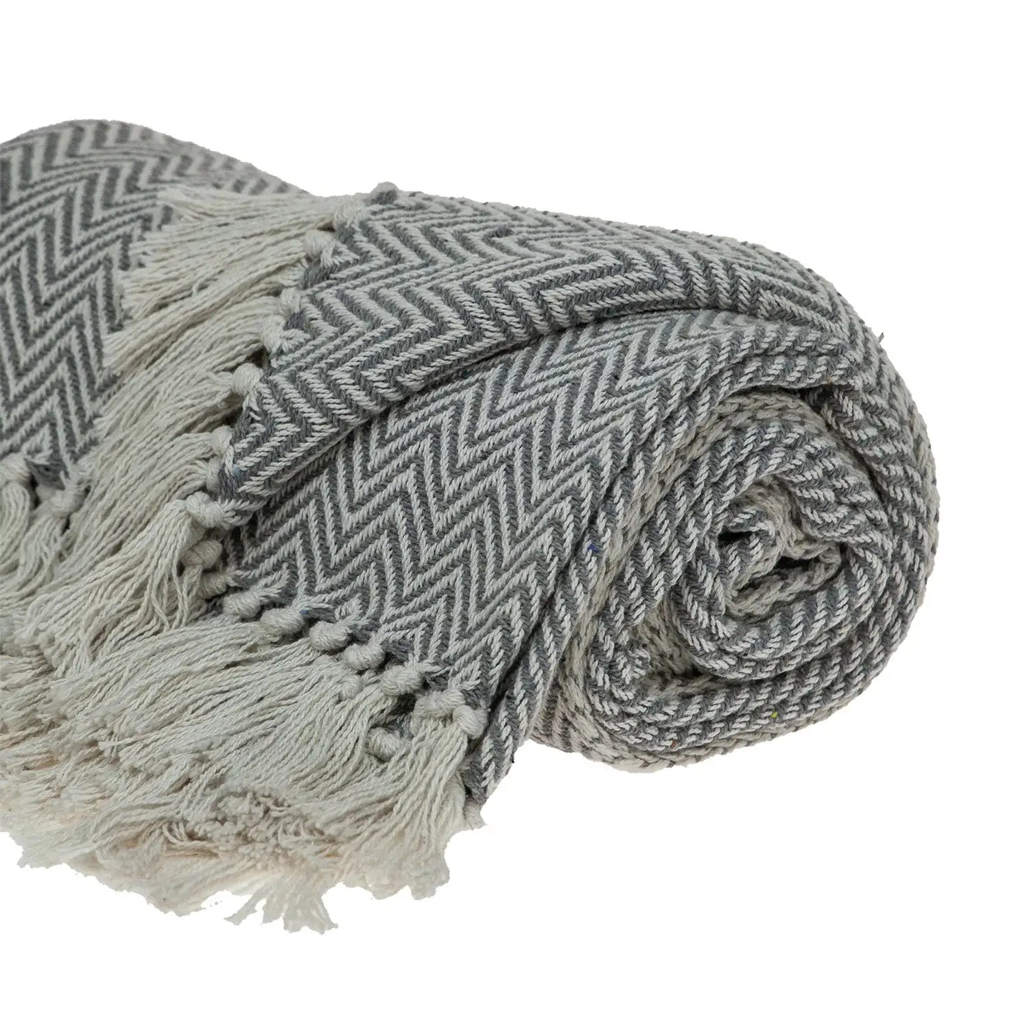 Handloomed Dark Gray Cotton Throw Blanket with Tassels - Homeroots - Flyclothing LLC