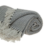 Handloomed Dark Gray Cotton Throw Blanket with Tassels - Homeroots