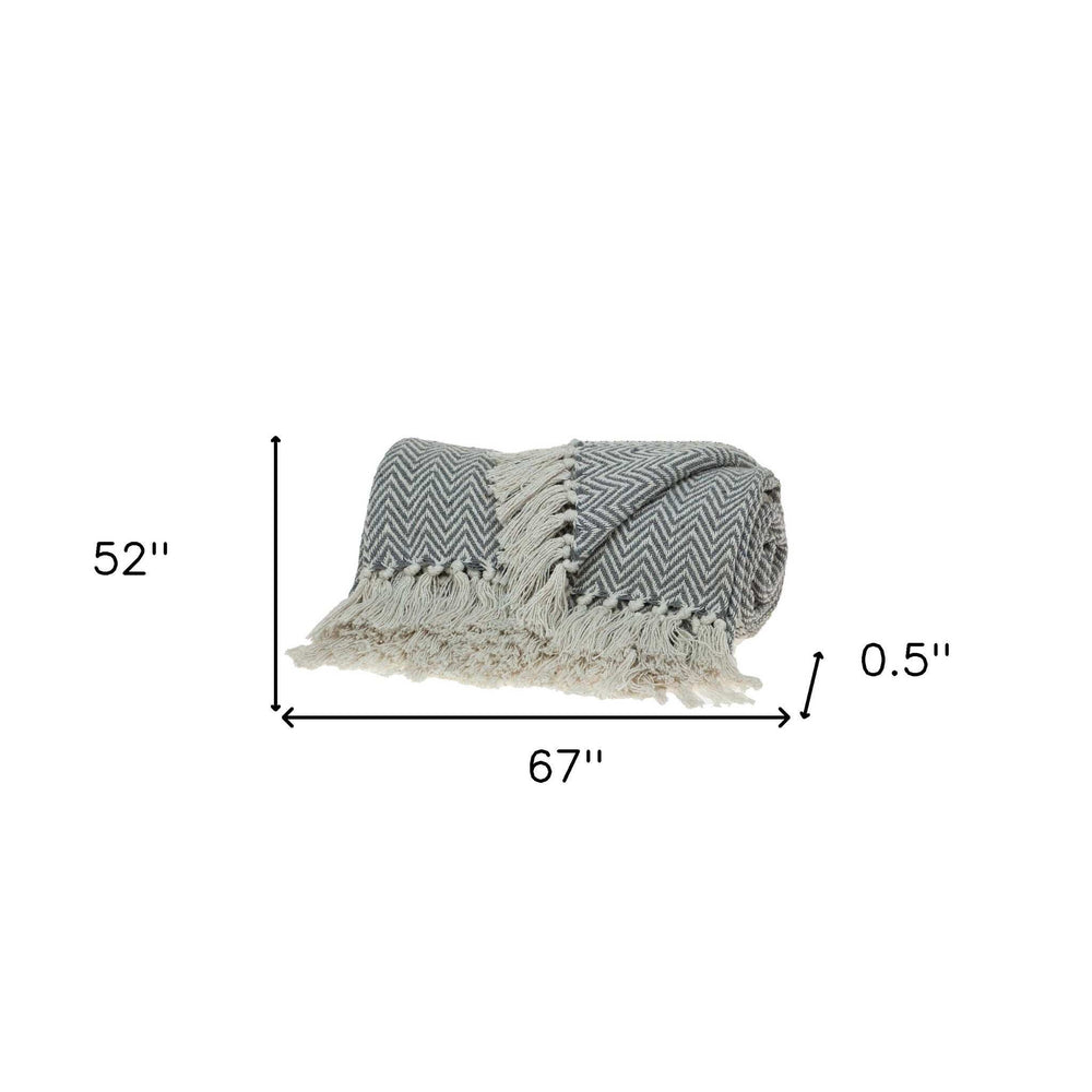 Handloomed Dark Gray Cotton Throw Blanket with Tassels - Homeroots - Flyclothing LLC