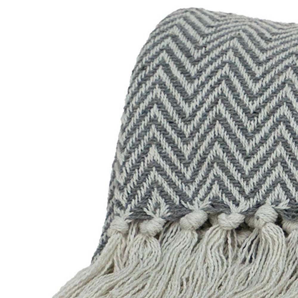 Handloomed Dark Gray Cotton Throw Blanket with Tassels - Homeroots - Flyclothing LLC