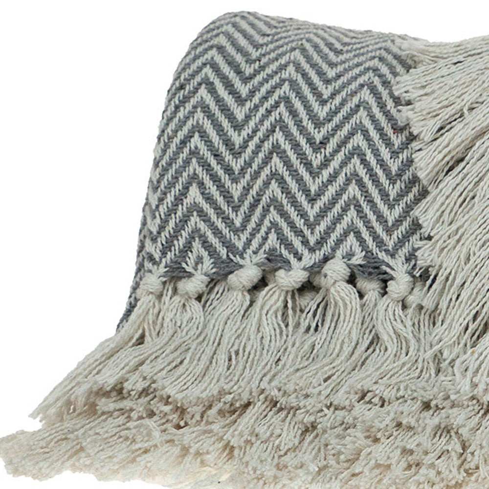 Handloomed Dark Gray Cotton Throw Blanket with Tassels - Homeroots - Flyclothing LLC