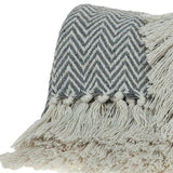 Handloomed Dark Gray Cotton Throw Blanket with Tassels - Homeroots - Flyclothing LLC