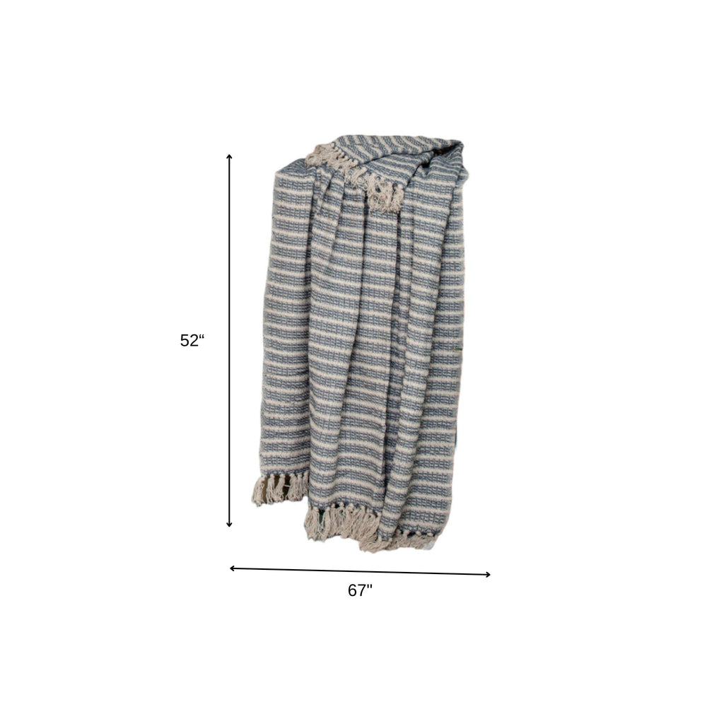 52" X 67" Blue and Gray Quilted Cotton Striped Throw Blanket - Homeroots - Flyclothing LLC