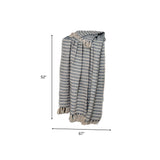 52" X 67" Blue and Gray Quilted Cotton Striped Throw Blanket - Homeroots - Flyclothing LLC