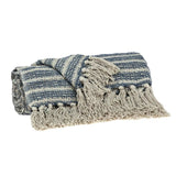 52" X 67" Blue and Gray Quilted Cotton Striped Throw Blanket - Homeroots
