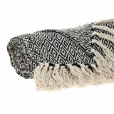 Boho Black and Beige Woven Diamond Pattern Throw with Tassels - Homeroots