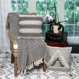 Boho Black and Beige Woven Diamond Pattern Throw with Tassels - Homeroots - Flyclothing LLC