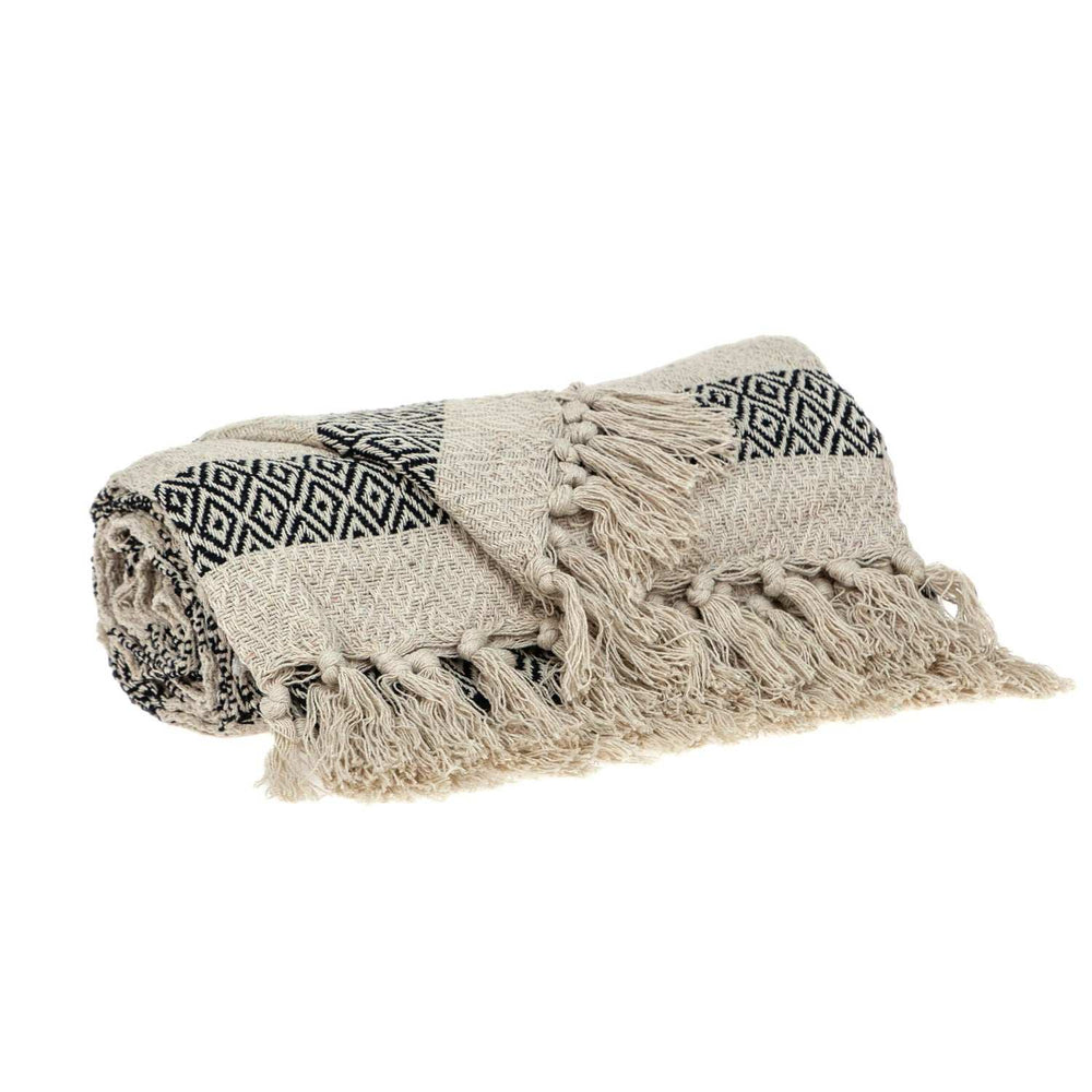 Black and Beige Diamond Weave Soft Cotton Handloom Throw - Homeroots - Flyclothing LLC