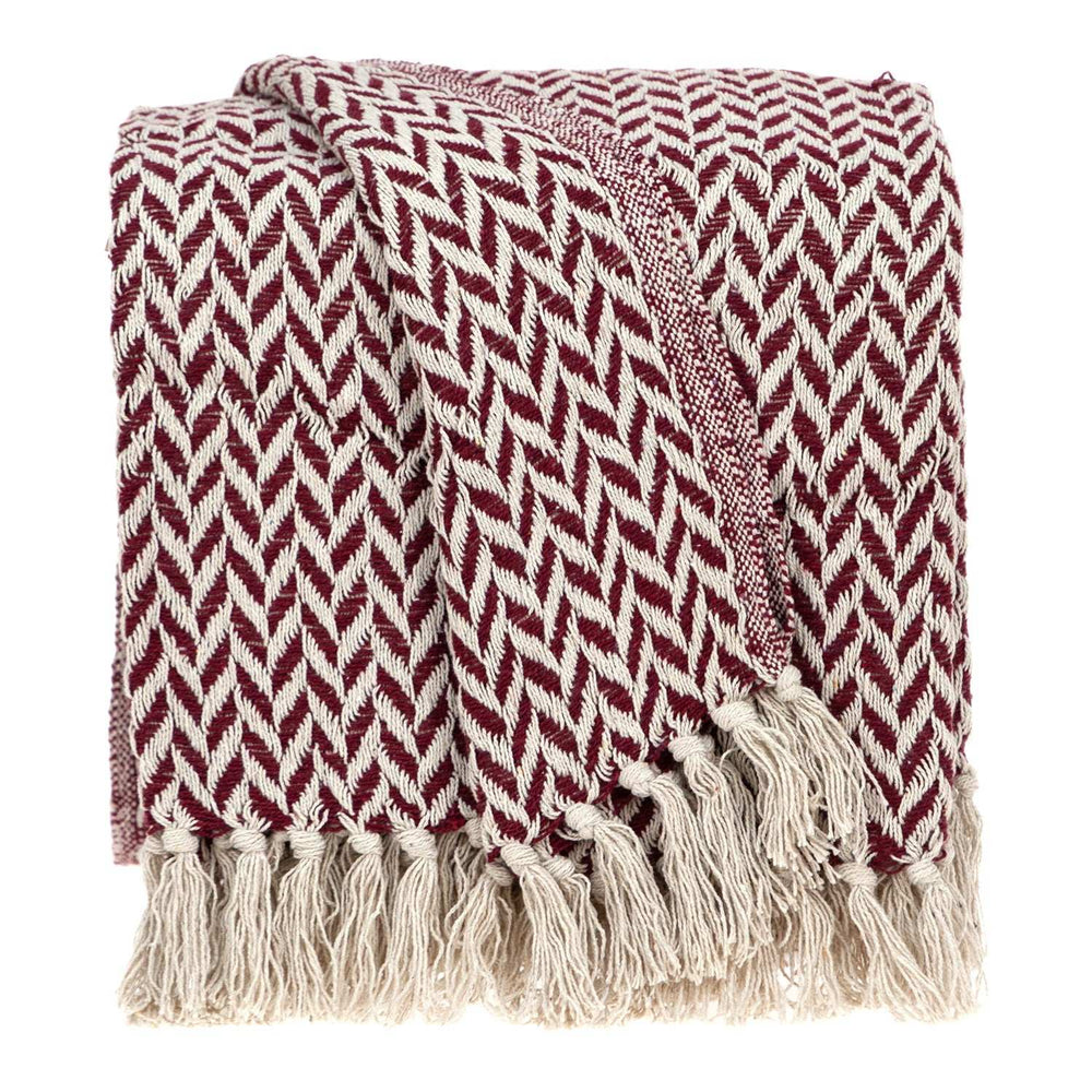 Burgundy Handloom Herringbone Weave with Tassels - Homeroots - Flyclothing LLC