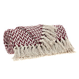 Burgundy Handloom Herringbone Weave with Tassels - Homeroots