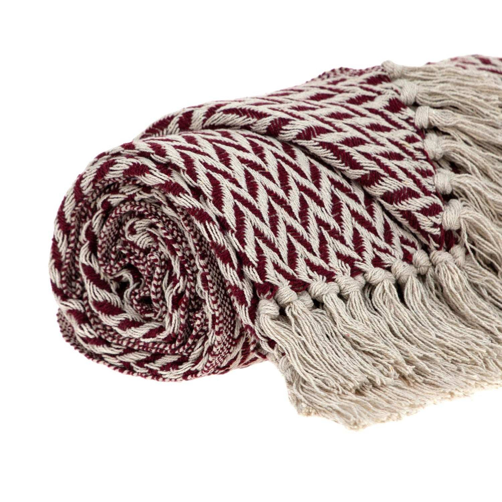 Burgundy Handloom Herringbone Weave with Tassels - Homeroots - Flyclothing LLC