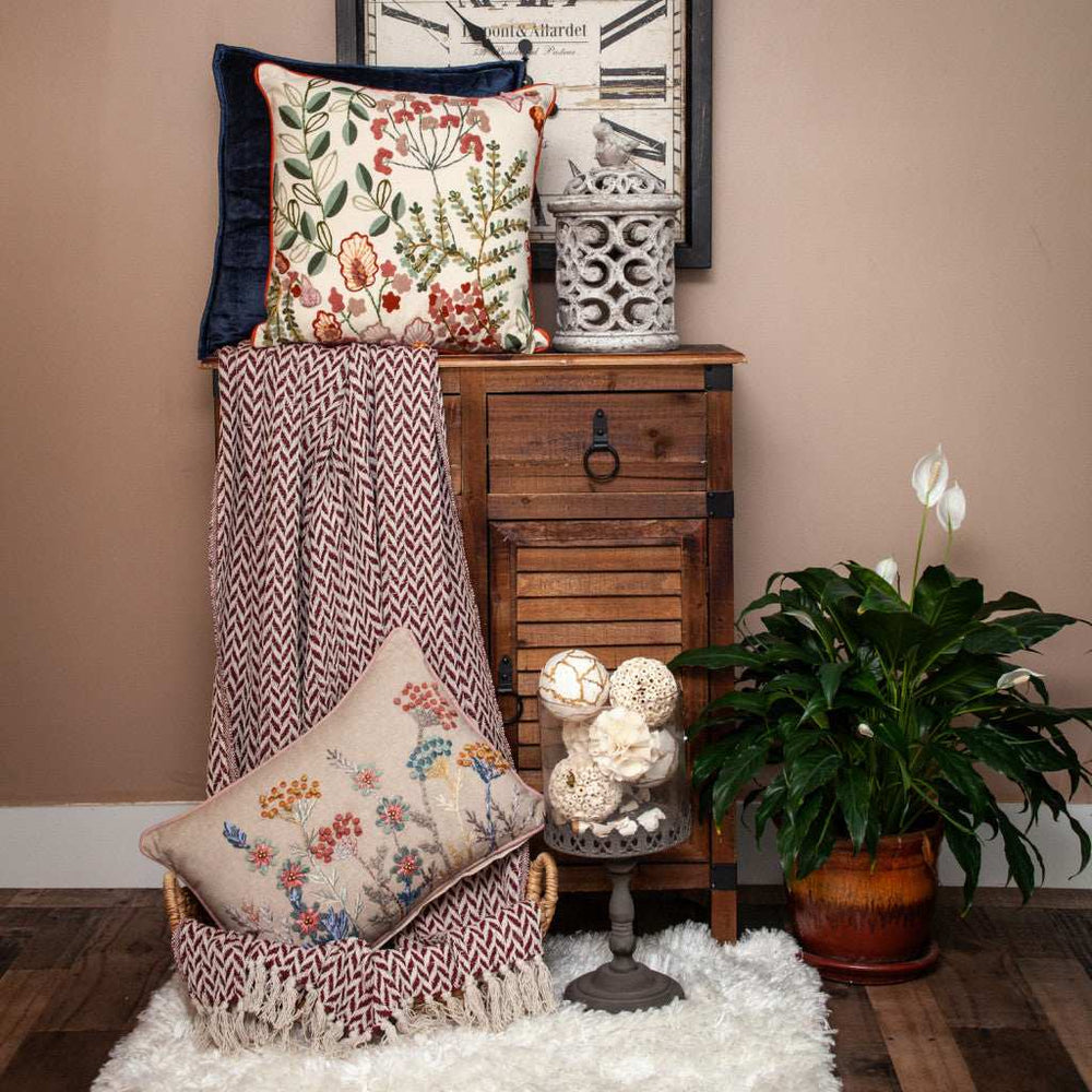 Burgundy Handloom Herringbone Weave with Tassels - Homeroots - Flyclothing LLC