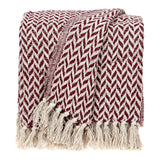 Burgundy Handloom Herringbone Weave with Tassels - Homeroots - Flyclothing LLC