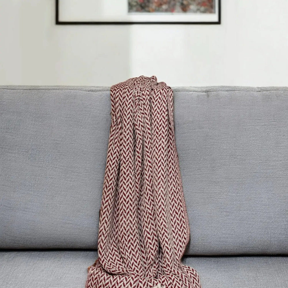 Burgundy Handloom Herringbone Weave with Tassels - Homeroots