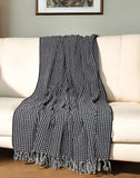 52" X 67" Black and White Woven Cotton Striped Throw Blanket with Tassels - Homeroots