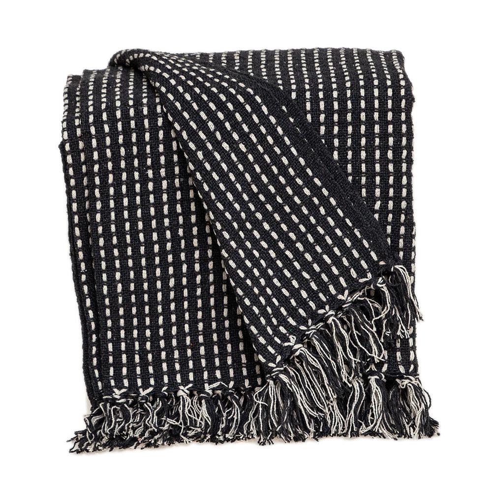 52" X 67" Black and White Woven Cotton Striped Throw Blanket with Tassels - Homeroots - Flyclothing LLC