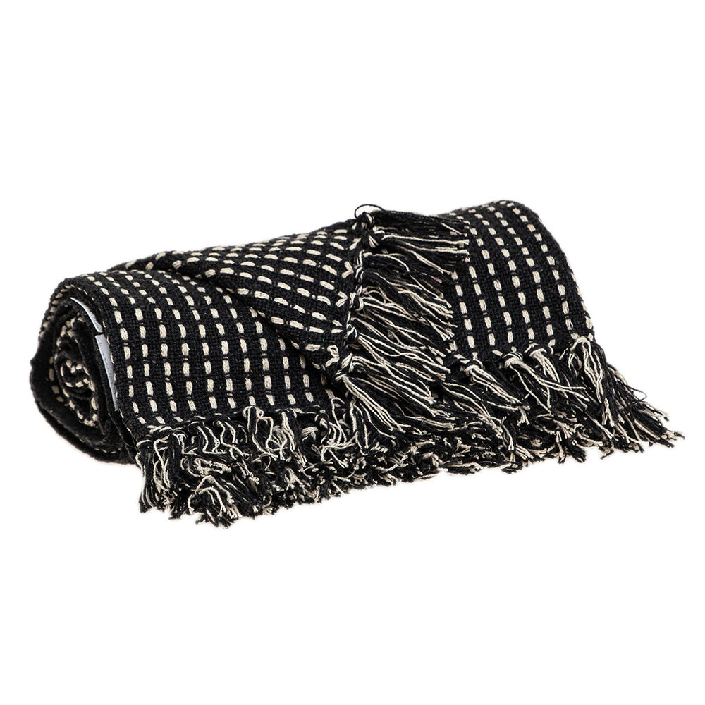 52" X 67" Black and White Woven Cotton Striped Throw Blanket with Tassels - Homeroots - Flyclothing LLC
