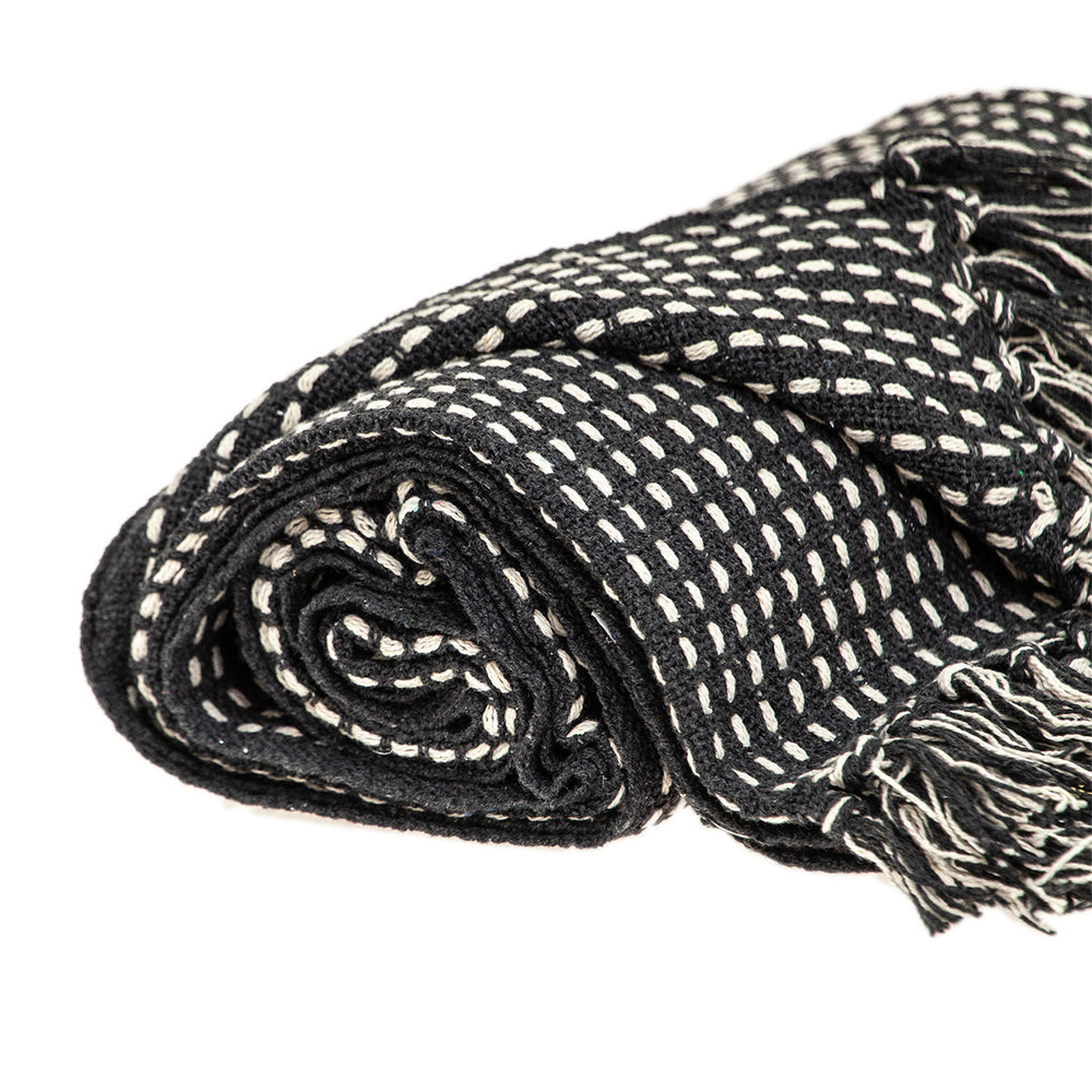 52" X 67" Black and White Woven Cotton Striped Throw Blanket with Tassels - Homeroots - Flyclothing LLC