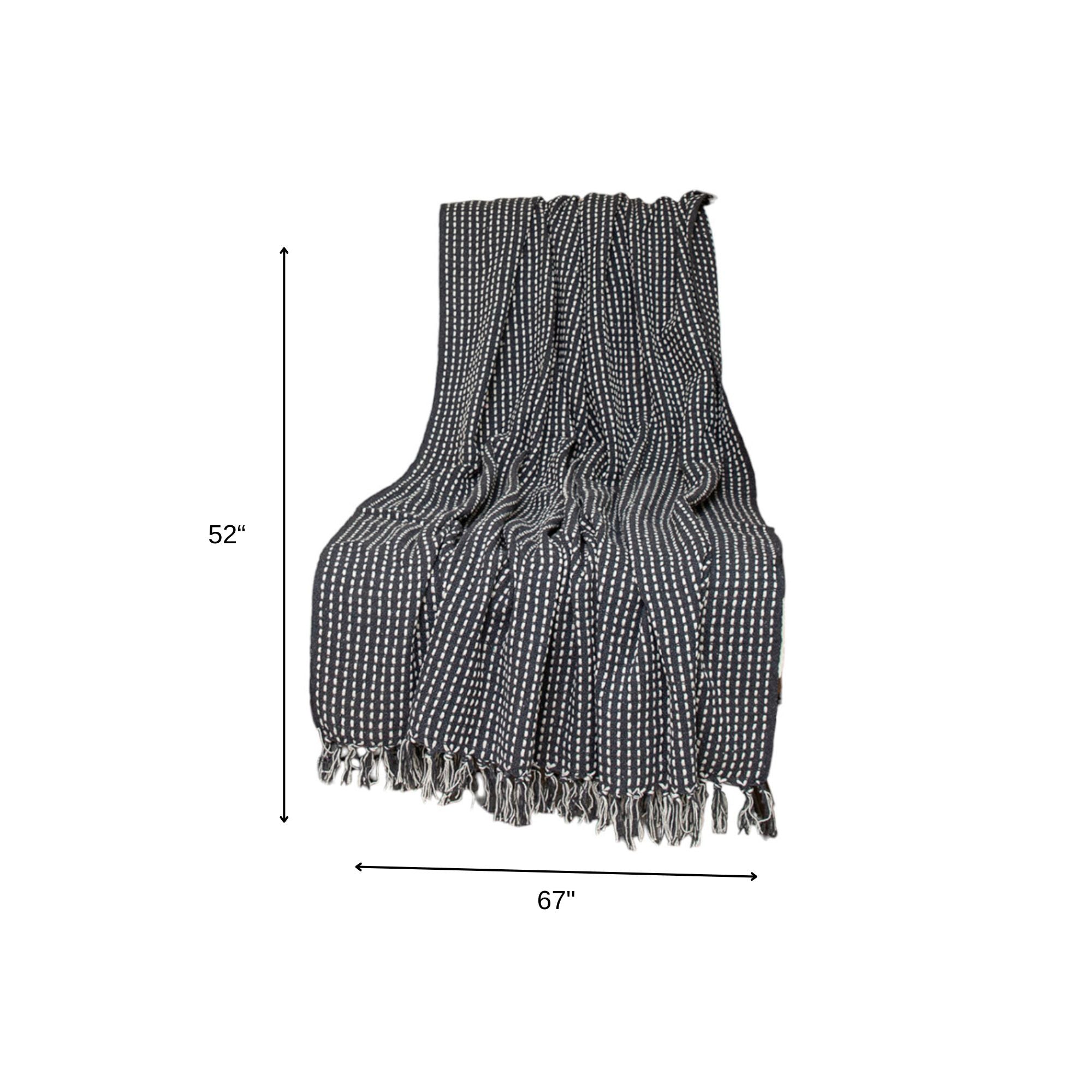 52" X 67" Black and White Woven Cotton Striped Throw Blanket with Tassels - Homeroots - Flyclothing LLC