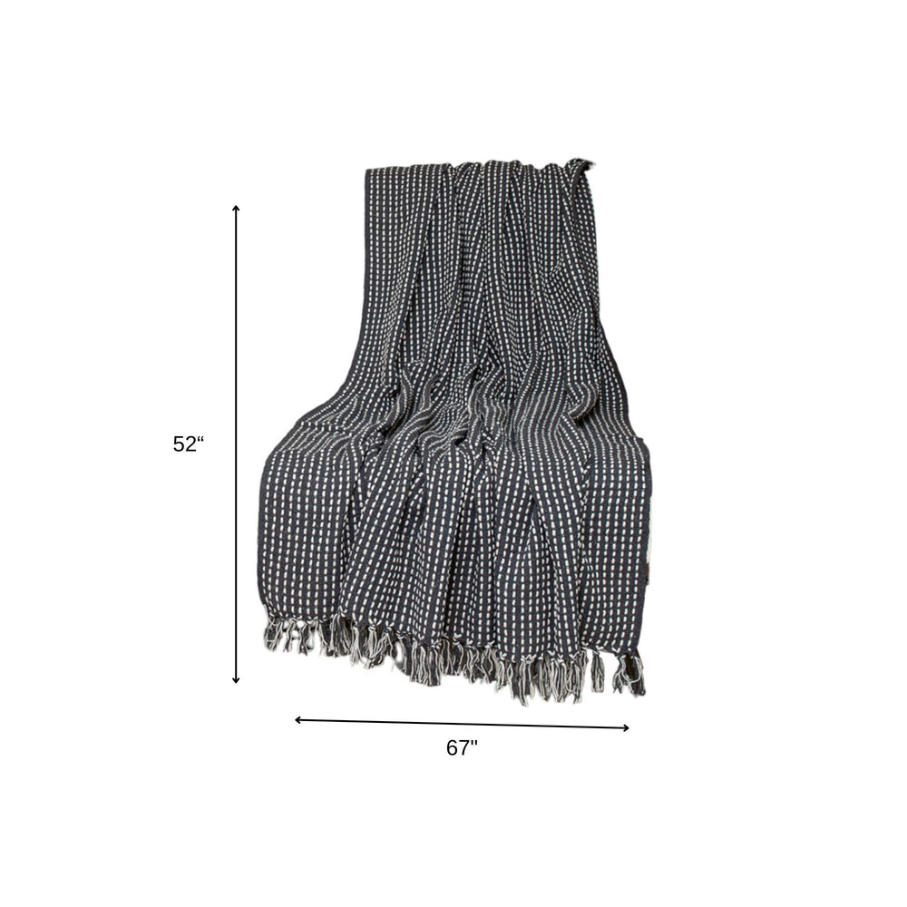 52" X 67" Black and White Woven Cotton Striped Throw Blanket with Tassels - Homeroots - Flyclothing LLC