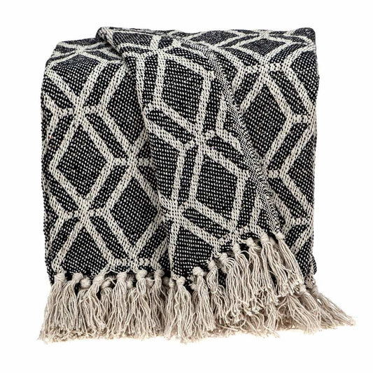 Grey and Beige Handloom Geometric Woven Throw Blanket - Homeroots - Flyclothing LLC