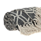Grey and Beige Handloom Geometric Woven Throw Blanket - Homeroots - Flyclothing LLC