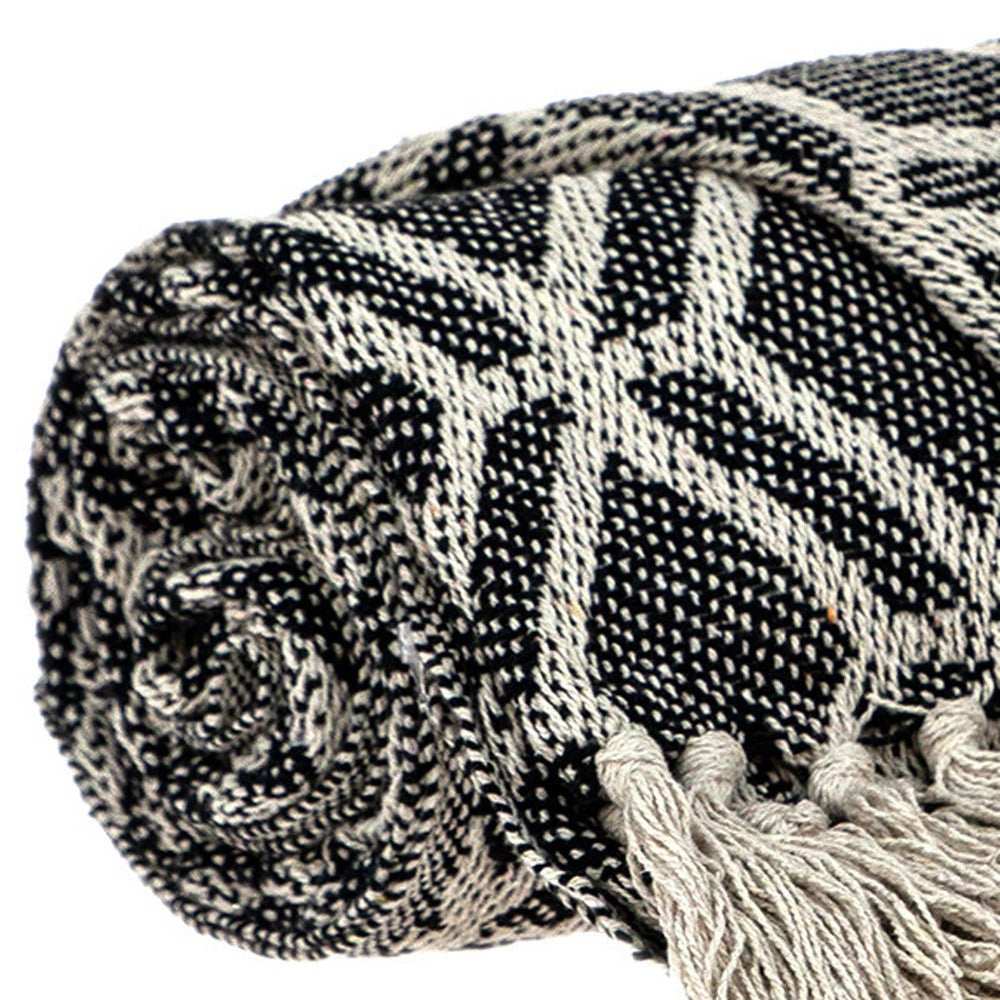 Grey and Beige Handloom Geometric Woven Throw Blanket - Homeroots - Flyclothing LLC