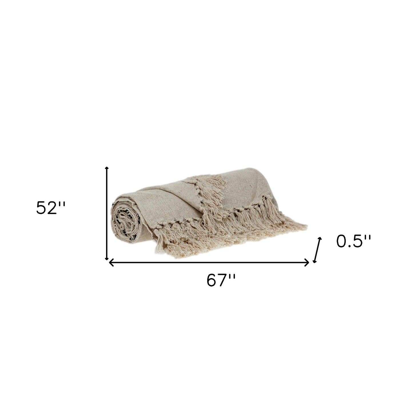 52" X 67" Beige and Black Woven Cotton Striped Throw Blanket with Tassels - Homeroots - Flyclothing LLC